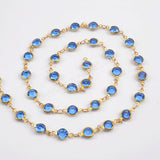 5m/llot,Gold Plated 7mm Light Blue Crystal Faceted Coin Rosary Chains JT189