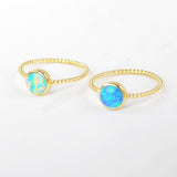 Gold Plated Bezel Round White Blue Opal Ring ZG0245