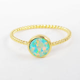 Gold Plated Bezel Round White Blue Opal Ring ZG0245