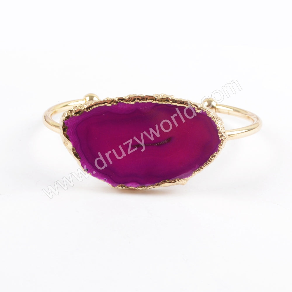 Slice Agate Bangle Bracelet For Women Gold Plated WX1053