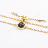 Round Gold Plated Bezel Rainbow Titanium Natural Druzy Bracelet, Adjustable Chain ZG0367