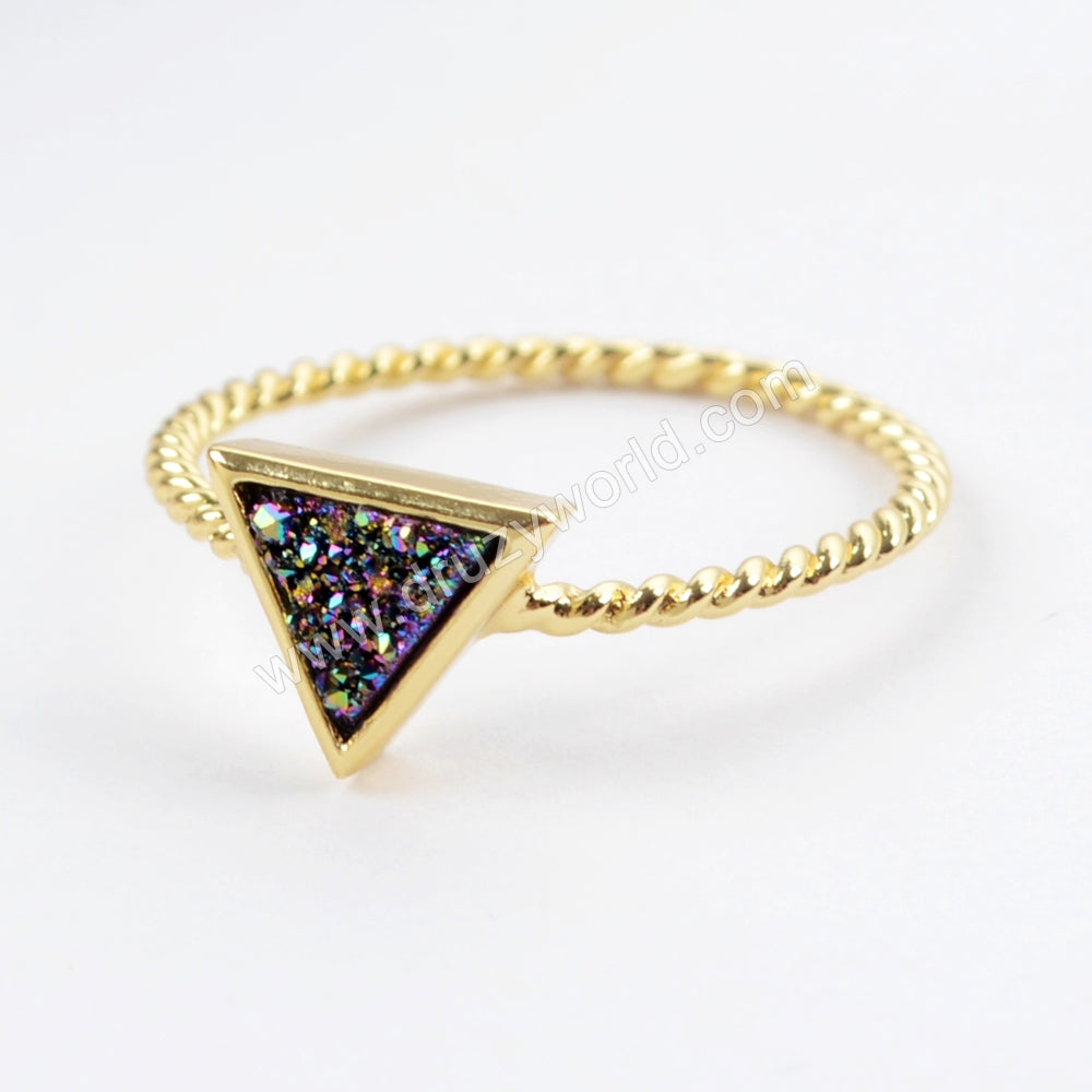 Rainbow Druzy Ring Gold