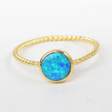 Gold Plated Bezel Round White Blue Opal Ring ZG0245