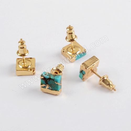  Turquoise Stud Earrings With Gold Plated