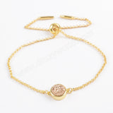 Round Gold Plated Bezel Rainbow Titanium Natural Druzy Bracelet, Adjustable Chain ZG0367