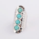 Silver Plated Four Gemstone Ring, Long Band Open Ring, Boho Jewelry ZS0394