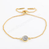 Round Gold Plated Bezel Rainbow Titanium Natural Druzy Bracelet, Adjustable Chain ZG0367