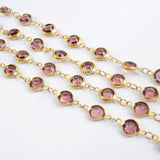 5m/llot,Gold Plated 7mm Light Purple Crystal Faceted Coin Rosary Chains JT190