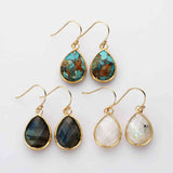 Gold Plated Teardrop Copper Turquoise Faceted Dangle Earrings,Labradorite Moonstone Jewelry G2083