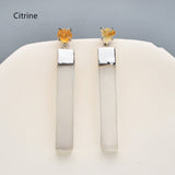 Silver Plated Claw Raw Crystal Chips & Selenite Bar Stud Earrings, Healing Gemstone Jewelry, Boho Stone Earrings ZS0491