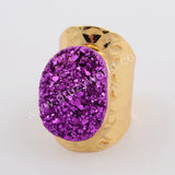 Gold Plated Natural Agate Titanium Rainbow Druzy Band Ring G1737