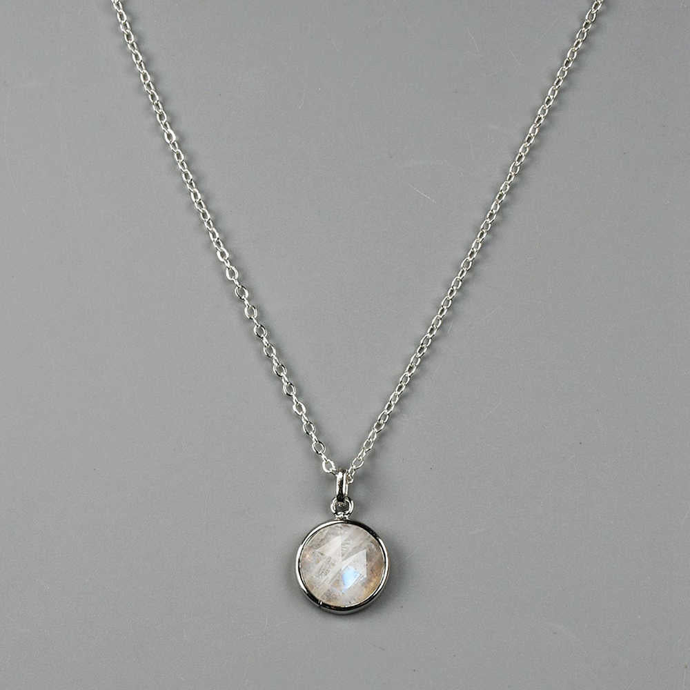Small Round Silver Bezel Briolette Gemstone Pendant Natural Labradorite Moonstone Copper Turquoise Healing Crystal Pendants Necklace ZS0471