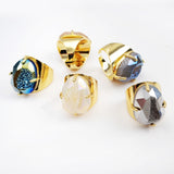 Egg Shape Gold Plated Claw  Titanium Druzy Faceted Ring ZG0312