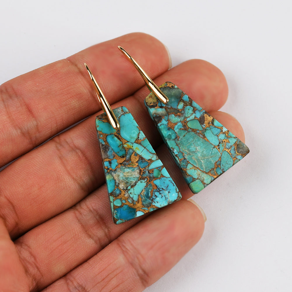 Trapezoid Gold Plated Natural Copper Turquoise Dangle Earrings G2078-8