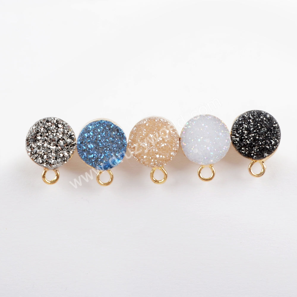 Gold Plated 10mm Round Titanium Druzy Stud Earrings With Loop, For Dangle Earring Jewelry Making G1537