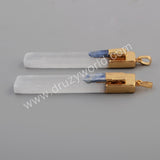 Rectangle Gold Plated Selenite Stone & Natural Kyanite Pendant G1778