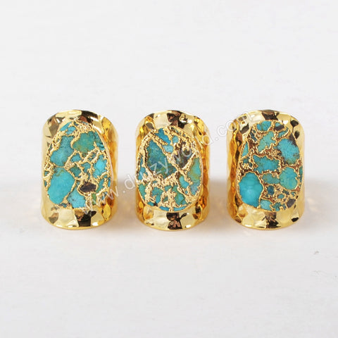 Gold Plated Natural Copper Turquoise Gemstone Band Ring G1284