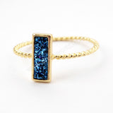 Rectangle Gold Plated Natural Agate Titanium Rainbow Druzy Bezel Ring ZG0291