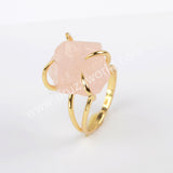 Gold Plated Claw Rose Quatrz Adjustable Ring, Polished Crystal Ring ZG0442