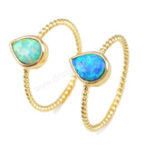 Teardrop Gold Plated Bezel White/Blue Opal Statement Ring Fashion Jewelry ZG0247