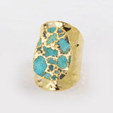 Gold Plated Natural Copper Turquoise Gemstone Band Ring G1284