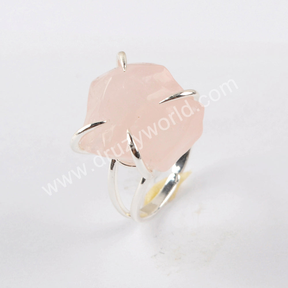 Gold Plated Claw Rose Quatrz Adjustable Ring, Polished Crystal Ring ZG0442