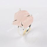 Gold Plated Claw Rose Quatrz Adjustable Ring, Polished Crystal Ring ZG0442