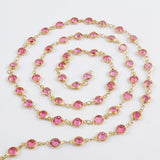 5m/llot,Gold Plated 7mm Pink Crystal Faceted Coin Rosary Chains JT191