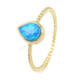 Teardrop Gold Plated Bezel White Opal Ring, Blue Opal Ring, Size 7 US, Opal Jewelry Ring  ZG0247