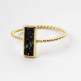 Rectangle Gold Plated Natural Agate Titanium Rainbow Druzy Bezel Ring ZG0291