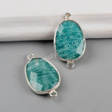 Silver Plated Amazonite White Quartz Faceted Connector, Gemstone Charms For Jewelry Making S1559