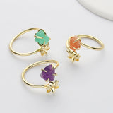 Gold Plated Lotus Raw Crystal Ring, Adjustable, Rainbow Gemtsone Ring, Birthstone Ring, Healing Jewelry ZG0488