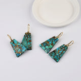 Trapezoid Gold Plated Natural Copper Turquoise Dangle Earrings G2078-8