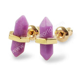 Tiny Boho Gemstone Faceted Point Studs Earrings For Women 18K Gold Plated ZG0348