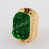 Gold Plated Natural Agate Titanium Rainbow Druzy Band Ring G1737