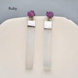 Silver Plated Claw Raw Crystal Chips & Selenite Bar Stud Earrings, Healing Gemstone Jewelry, Boho Stone Earrings ZS0491