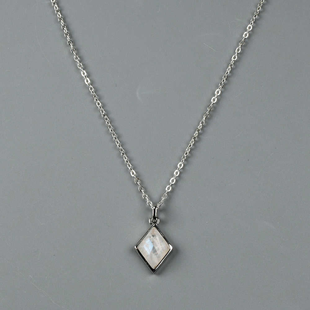 Diamond Shape Silver Bezel Briolette Gemstone Pendant Natural Labradorite Moonstone Copper Turquoise Healing Crystal Pendants N