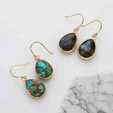 Gold Plated Teardrop Copper Turquoise Faceted Dangle Earrings,Labradorite Moonstone Jewelry G2083