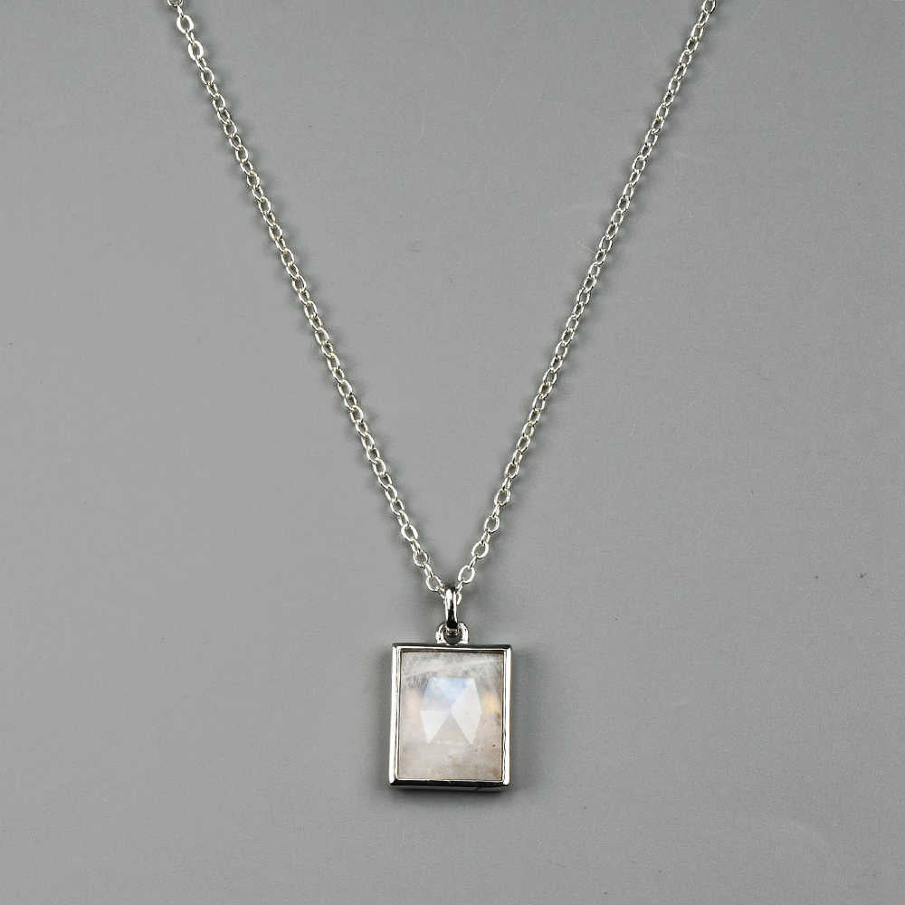 Rectangle Silver Bezel Briolette Gemstone Pendant Natural Labradorite Moonstone Copper Turquoise Healing Crystal Pendants Necklace ZS0472