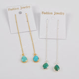 Teardrop Natural Turquoise Threader Earrings Gold Plated, Gemstone Dangle Earring G1345