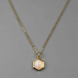 Hexagon Gold Bezel Briolette Gemstone Pendant Natural Labradorite Moonstone Copper Turquoise Healing Crystal Pendants Necklace ZG0473