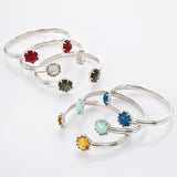 Silver Hexagon Gemstone Faceted Bangle, Healing Crystal Stone Cuff Bracelet Jewelry ZS0496