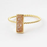 Rectangle Gold Plated Natural Agate Titanium Rainbow Druzy Bezel Ring ZG0291