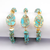 Gold Plated Copper Natural Turquoise With 8mm Turquoise Beads Bracelet G1720