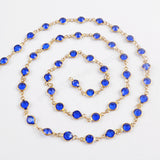 5m/llot,Gold Plated 7mm Dark Blue Crystal Faceted Coin Rosary Chains JT192