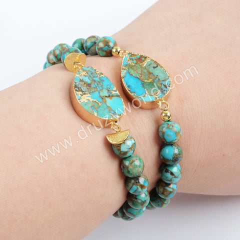 Gold Plated Copper Natural Turquoise With 8mm Turquoise Beads Bracelet G1720
