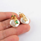 Gold Plated Natural Pearl With Multi CZ Charm WX1273
