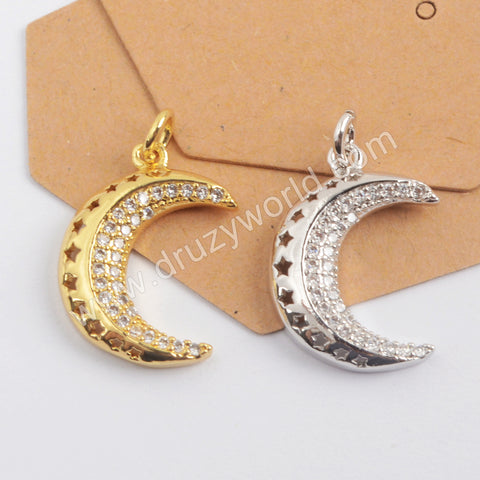 CZ Micro Pave Crescent Pendant Gold Plated WX1354