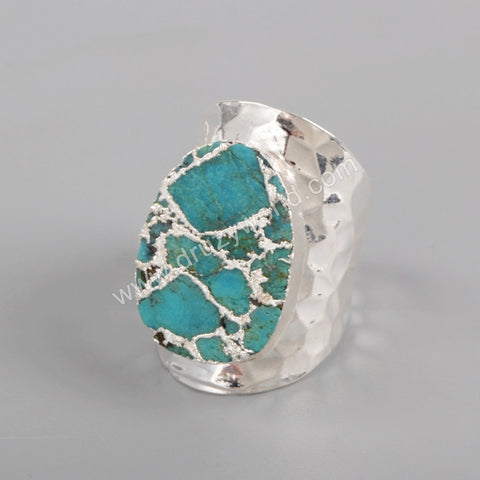 Silver Plated Natural Copper Turquoise Gemstone Band Ring For Women S1284
