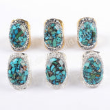 Rhinestone Pave Copper Turquoise Gold Band Ring JAB943